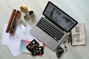 Designing a digital artwork on a Macbook